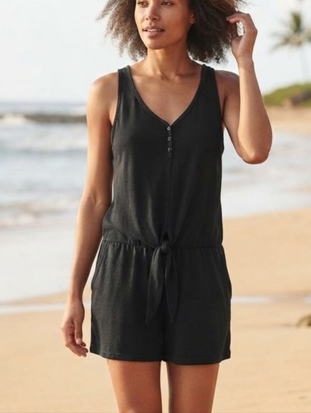 Smash + Tess Sleeveless V-Neck Waist Tie Romper XS Cotton Casual